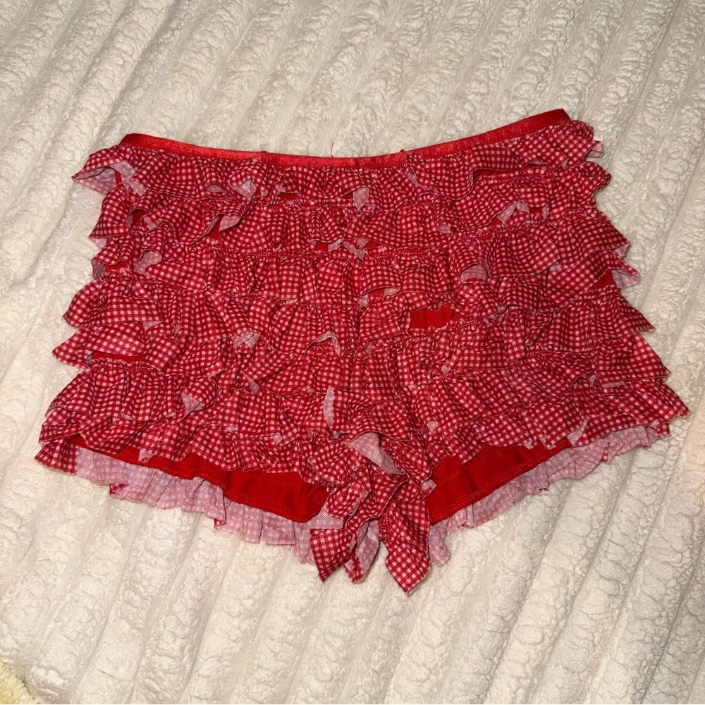 Windsor Red Gingham Ruffle Shorts with Bow Detail